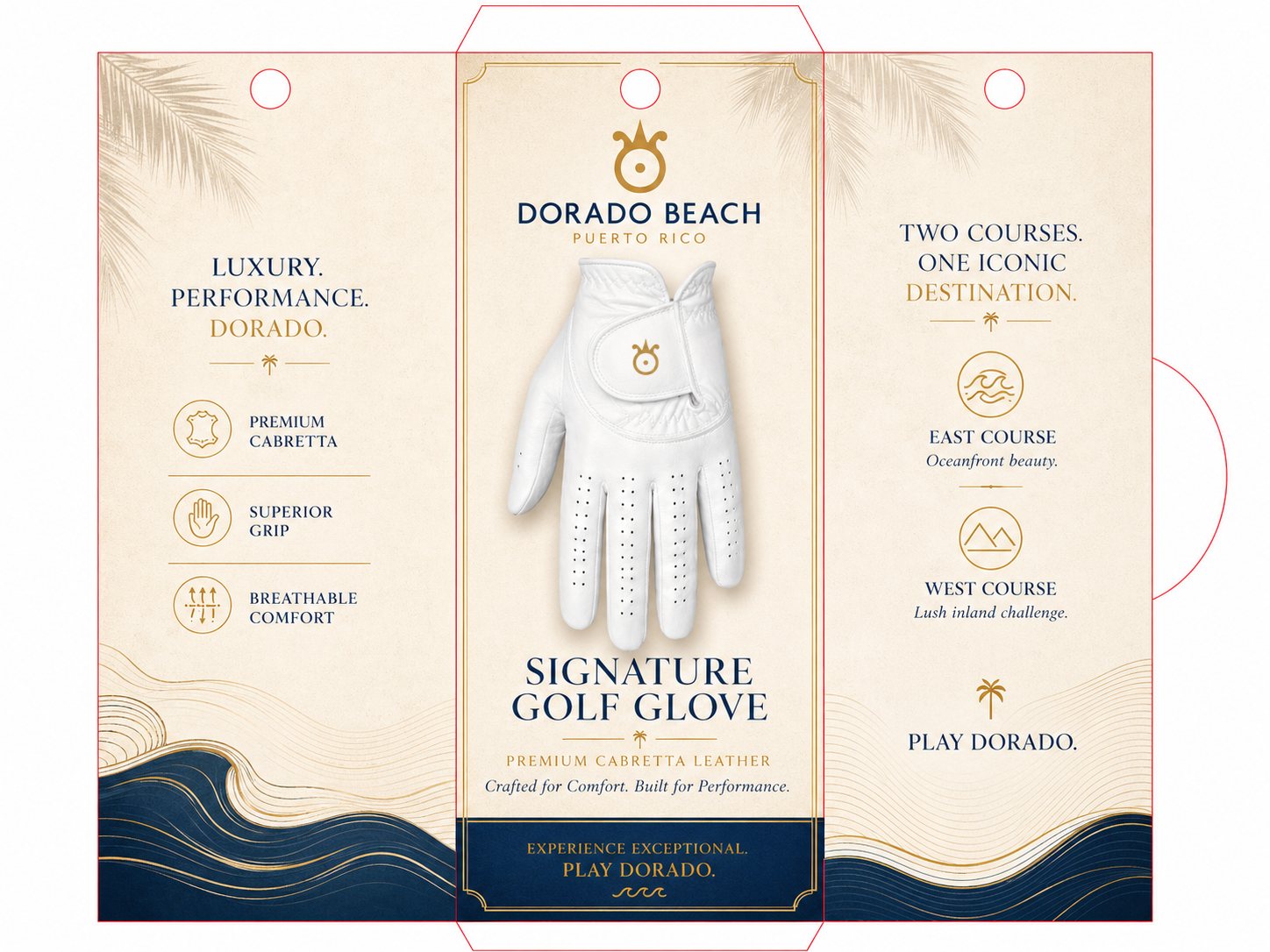 Dorado Beach custom golf glove packaging